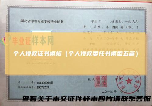 个人授权证书模板（个人授权委托书模型五篇）