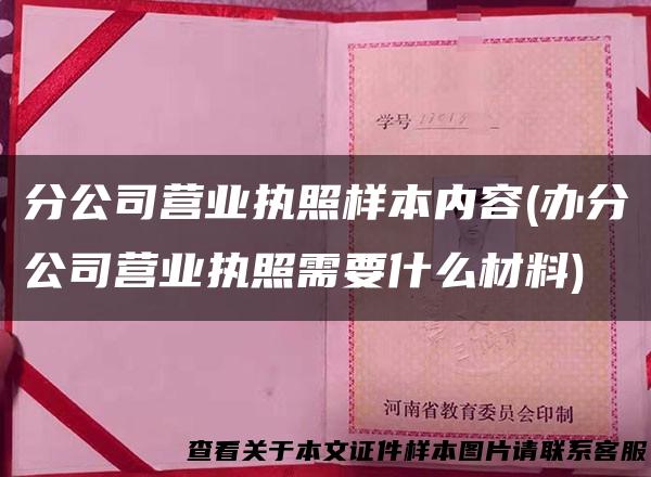 分公司营业执照样本内容(办分公司营业执照需要什么材料)
