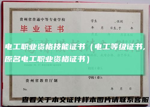 电工职业资格技能证书（电工等级证书,原名电工职业资格证书）