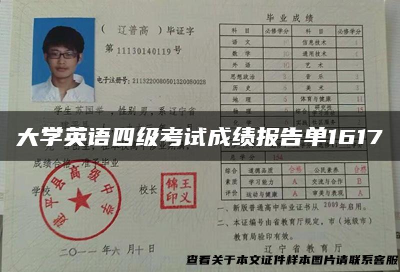 大学英语四级考试成绩报告单1617