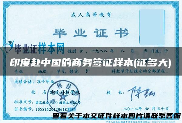 印度赴中国的商务签证样本(证多大)
