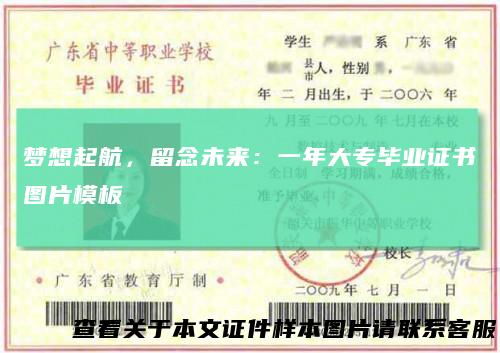 梦想起航，留念未来：一年大专毕业证书图片模板