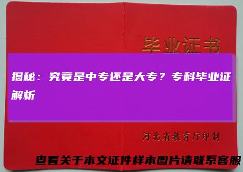 揭秘：究竟是中专还是大专？专科毕业证解析