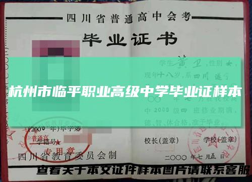 杭州市临平职业高级中学毕业证样本