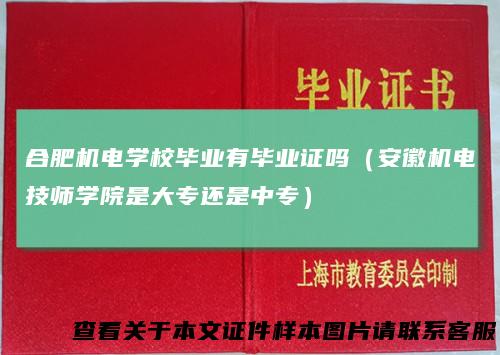 合肥机电学校毕业有毕业证吗（安徽机电技师学院是大专还是中专）