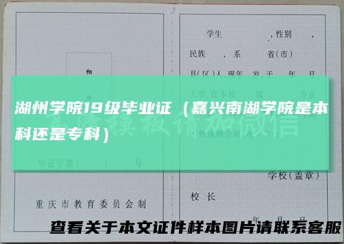 湖州学院19级毕业证（嘉兴南湖学院是本科还是专科）