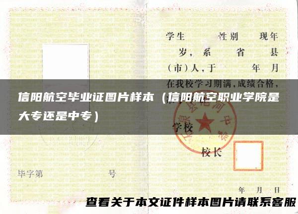 信阳航空毕业证图片样本（信阳航空职业学院是大专还是中专）