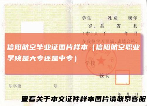 信阳航空毕业证图片样本（信阳航空职业学院是大专还是中专）