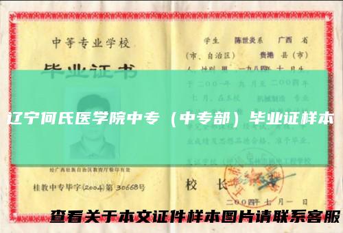 辽宁何氏医学院中专(中专部)毕业证样本