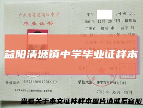 益阳清塘镇中学毕业证样本