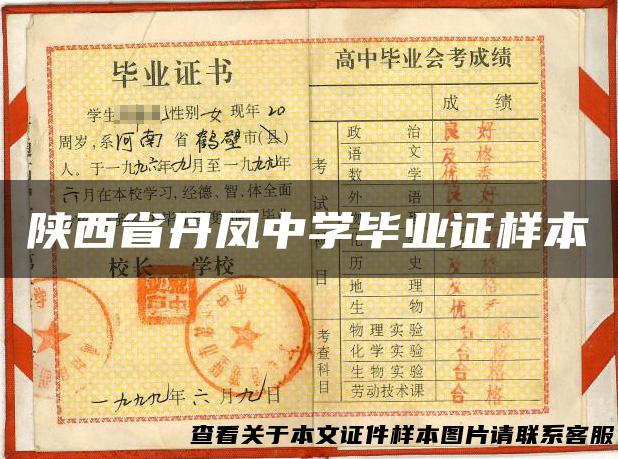 陕西省丹凤中学毕业证样本