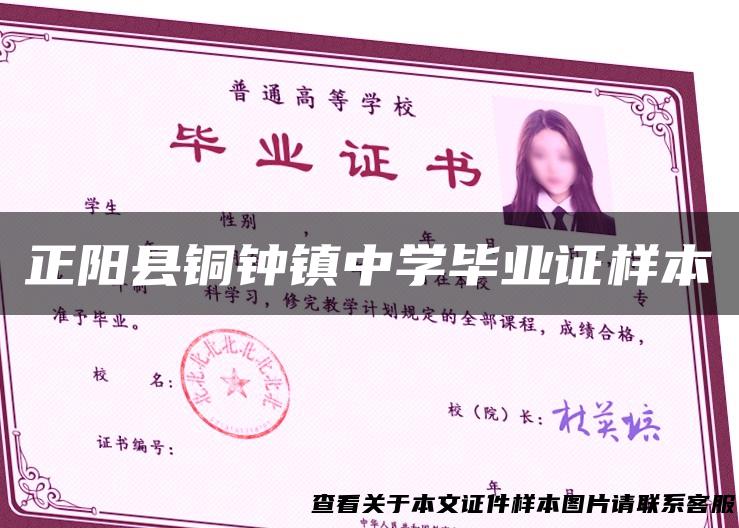 正阳县铜钟镇中学毕业证样本