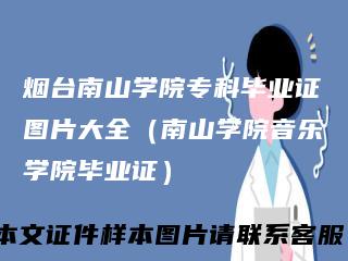 烟台南山学院专科毕业证图片大全（南山学院音乐学院毕业证）