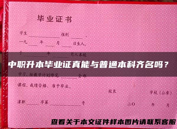 中职升本毕业证真能与普通本科齐名吗？