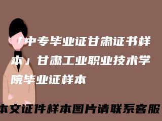 「中专毕业证甘肃证书样本」甘肃工业职业技术学院毕业证样本