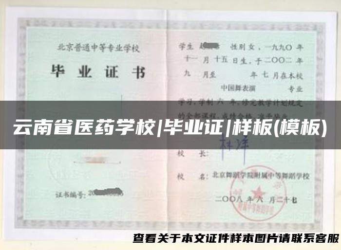 云南省医药学校|毕业证|样板(模板)