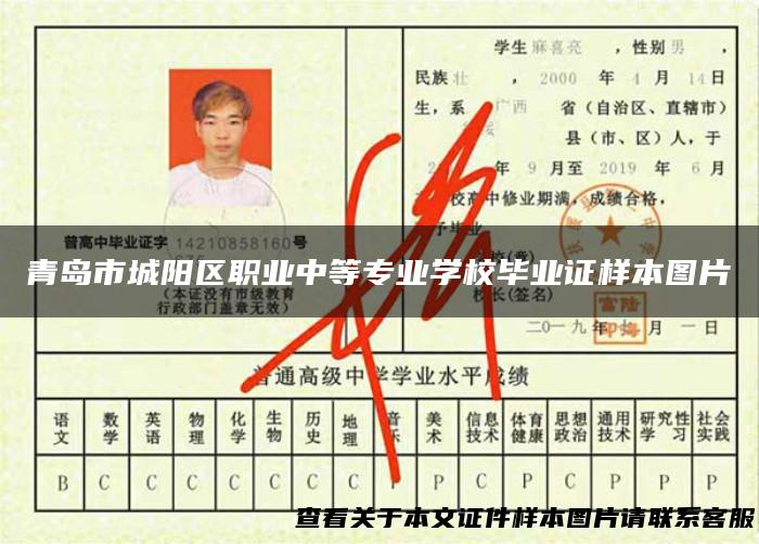 青岛市城阳区职业中等专业学校毕业证样本图片