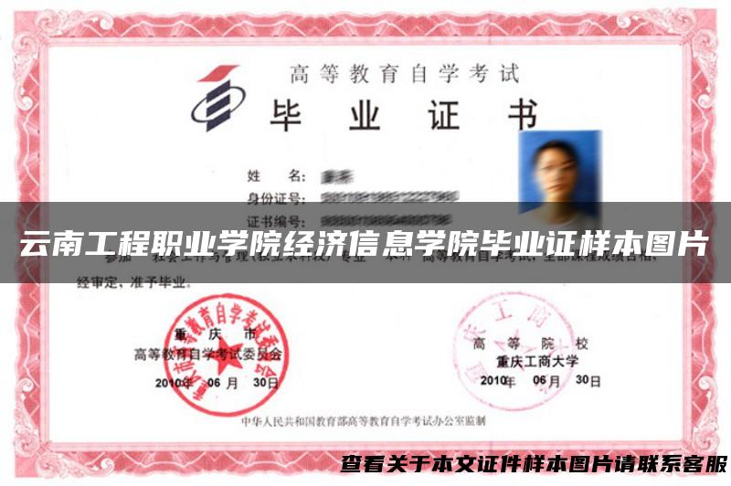 云南工程职业学院经济信息学院毕业证样本图片