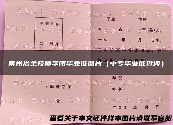 常州冶金技师学院毕业证图片（中专毕业证查询）