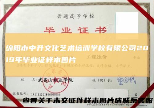 绵阳市中升文化艺术培训学校有限公司2019年毕业证样本图片