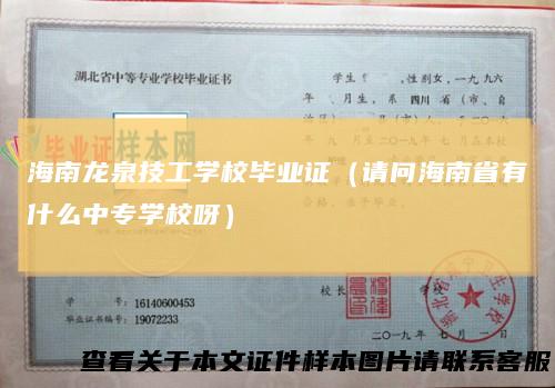 海南龙泉技工学校毕业证（请问海南省有什么中专学校呀）