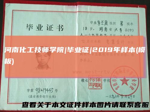 河南化工技师学院|毕业证|2019年样本(模板)