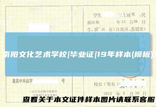 南阳文化艺术学校|毕业证|19年样本(模板)