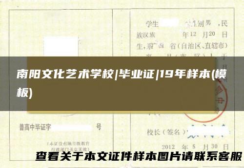 南阳文化艺术学校|毕业证|19年样本(模板)