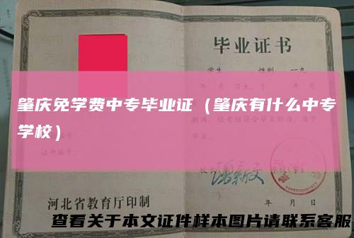 肇庆免学费中专毕业证（肇庆有什么中专学校）