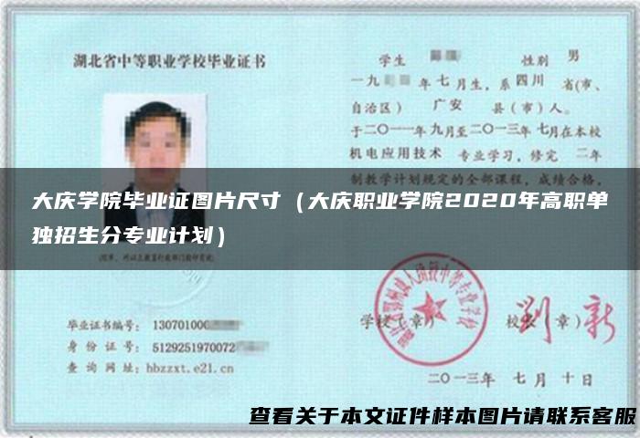 大庆学院毕业证图片尺寸（大庆职业学院2020年高职单独招生分专业计划）