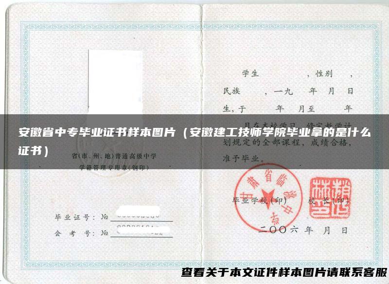 安徽省中专毕业证书样本图片（安徽建工技师学院毕业拿的是什么证书）