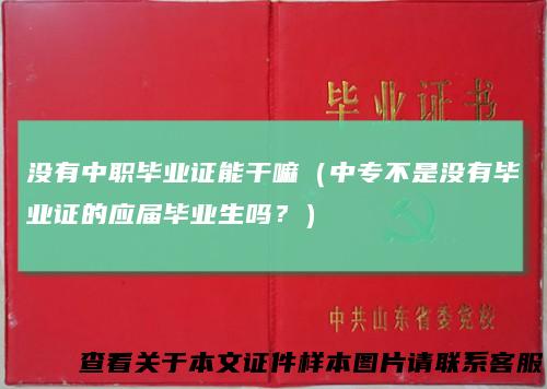 没有中职毕业证能干嘛(中专不是没有毕业证的应届毕业生吗?)