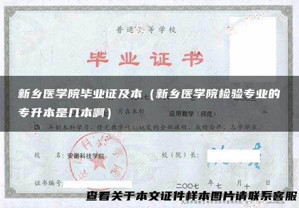 新乡医学院毕业证及本（新乡医学院检验专业的专升本是几本啊）