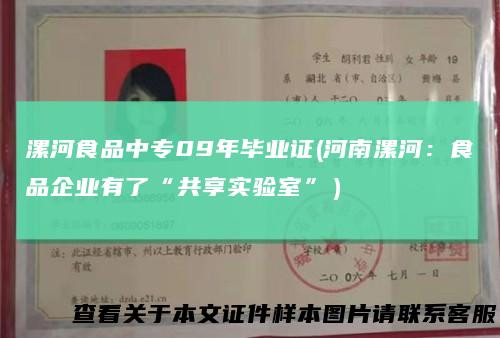漯河食品中专09年毕业证(河南漯河：食品企业有了“共享实验室”）