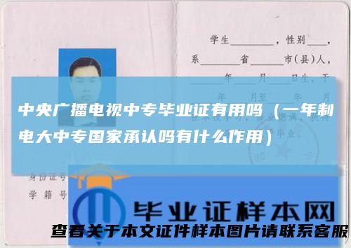 中央广播电视中专毕业证有用吗（一年制电大中专国家承认吗有什么作用）