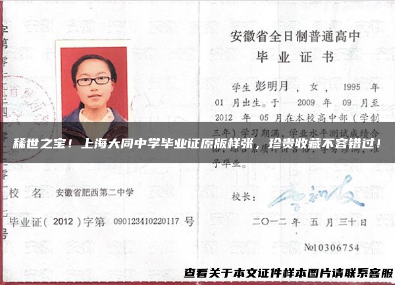稀世之宝！上海大同中学毕业证原版样张，珍贵收藏不容错过！