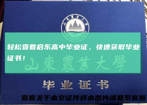 轻松查看启东高中毕业证，快速获取毕业证书！