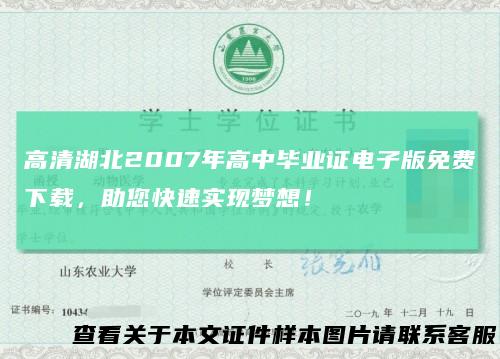 高清湖北2007年高中毕业证电子版免费下载，助您快速实现梦想！