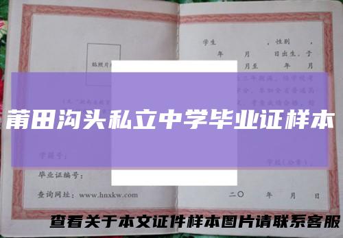 莆田沟头私立中学毕业证样本