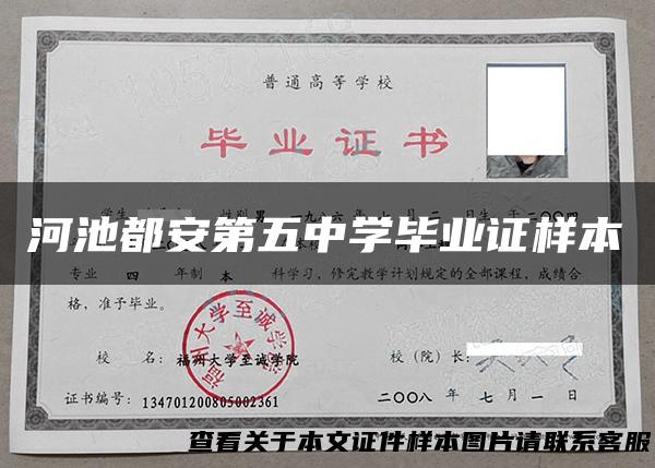 河池都安第五中学毕业证样本