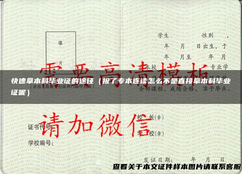 快速拿本科毕业证的途径（报了专本连读怎么不是直接拿本科毕业证呢）