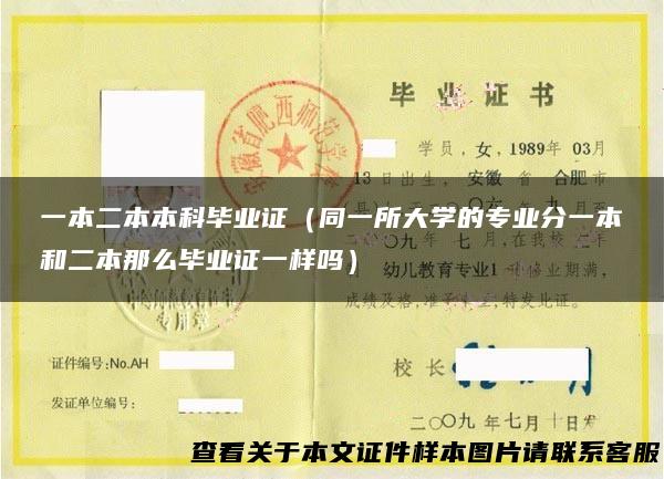 一本二本本科毕业证（同一所大学的专业分一本和二本那么毕业证一样吗）