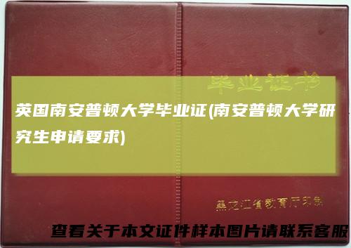 英国南安普顿大学毕业证(南安普顿大学研究生申请要求)