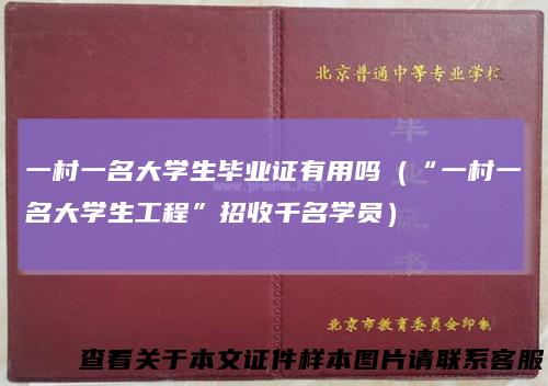 一村一名大学生毕业证有用吗(“一村一名大学生工程”招收千名学员)