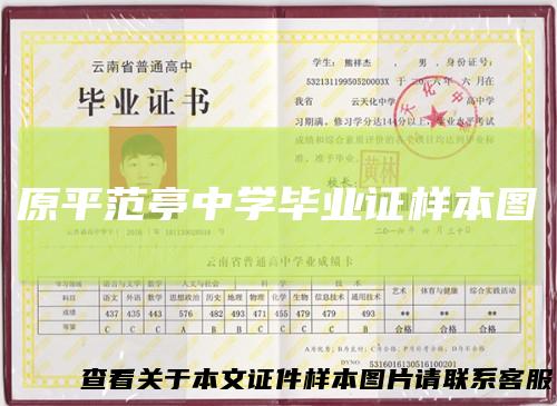 原平范亭中学毕业证样本图