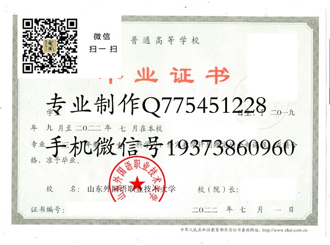 山东外国语职业技术大学毕业证样本展示图片